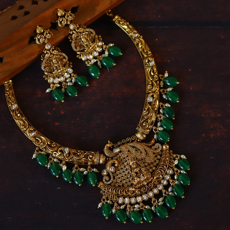 Antic lexmi with peacock ad stone neckpiece set