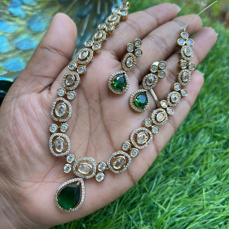 Victorian Neckpiece with Ruby pendant paired with Earring