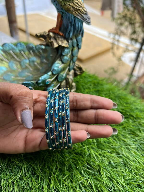GLASS BANGLES WHEAT DESIGHN DARK BLUE