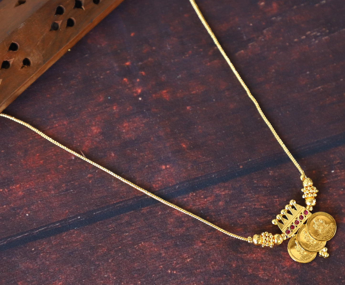 PINK STONE LAKSHMI COIN NECKPIECE
