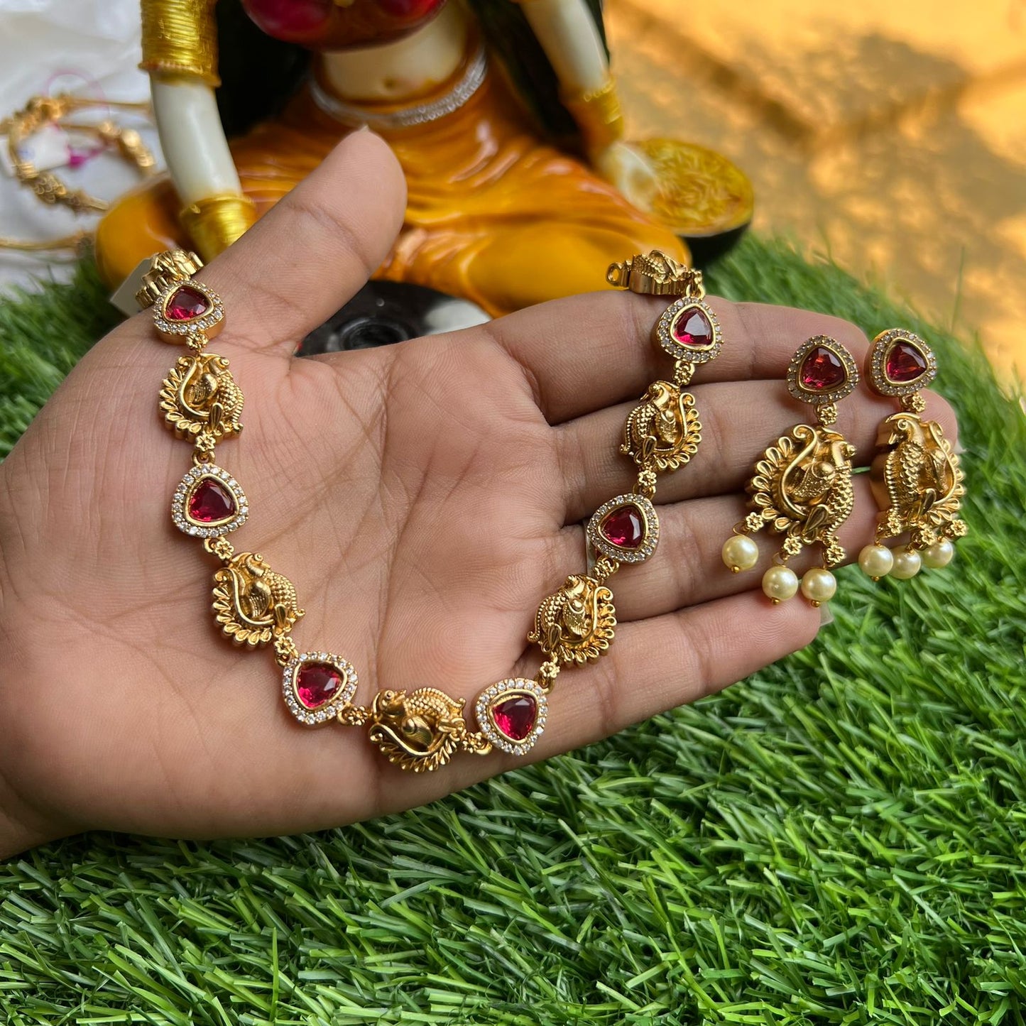 peacock design Multistone Neckpiece