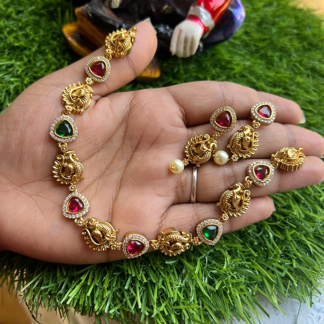 peacock design Multistone Neckpiece