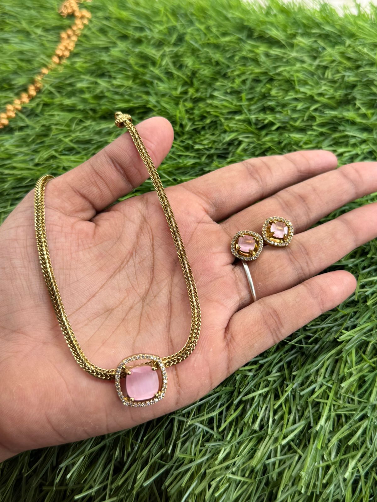 Elegant Mint Stone Pendant Necklace & Earring Set