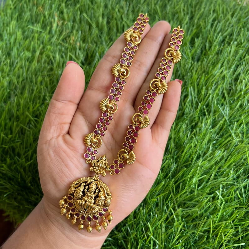 Antic Lakshmi pink ruby stone Neckpiece with Earing