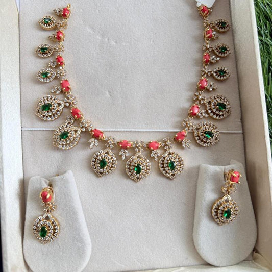 Fancy Kemp Stone with Flora and Drop Pavalam Neckpiece