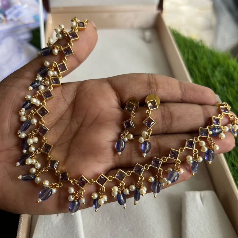 Unique Square Shape Kundan Bead Neckpeace