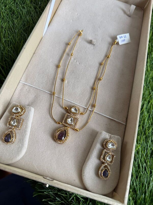Fancy double layer square and drop design with unique stone neckpiece