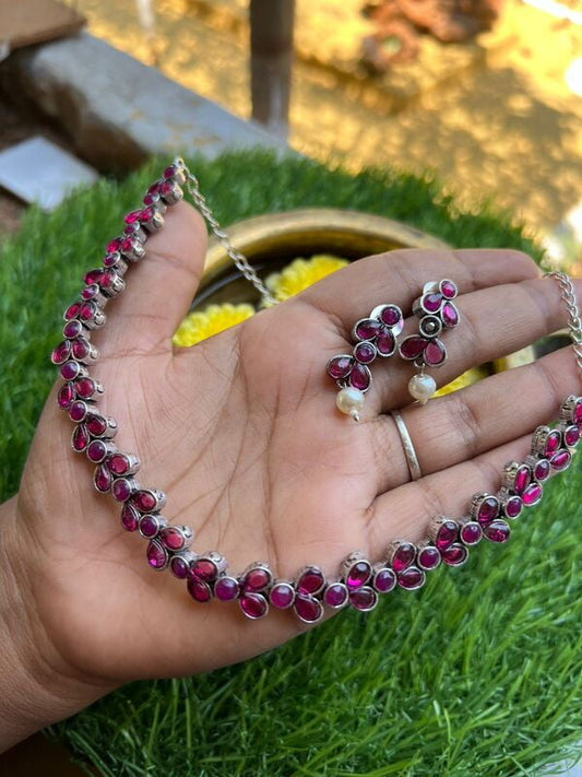 German Silver Simple Neckpiece with Cute Earrings