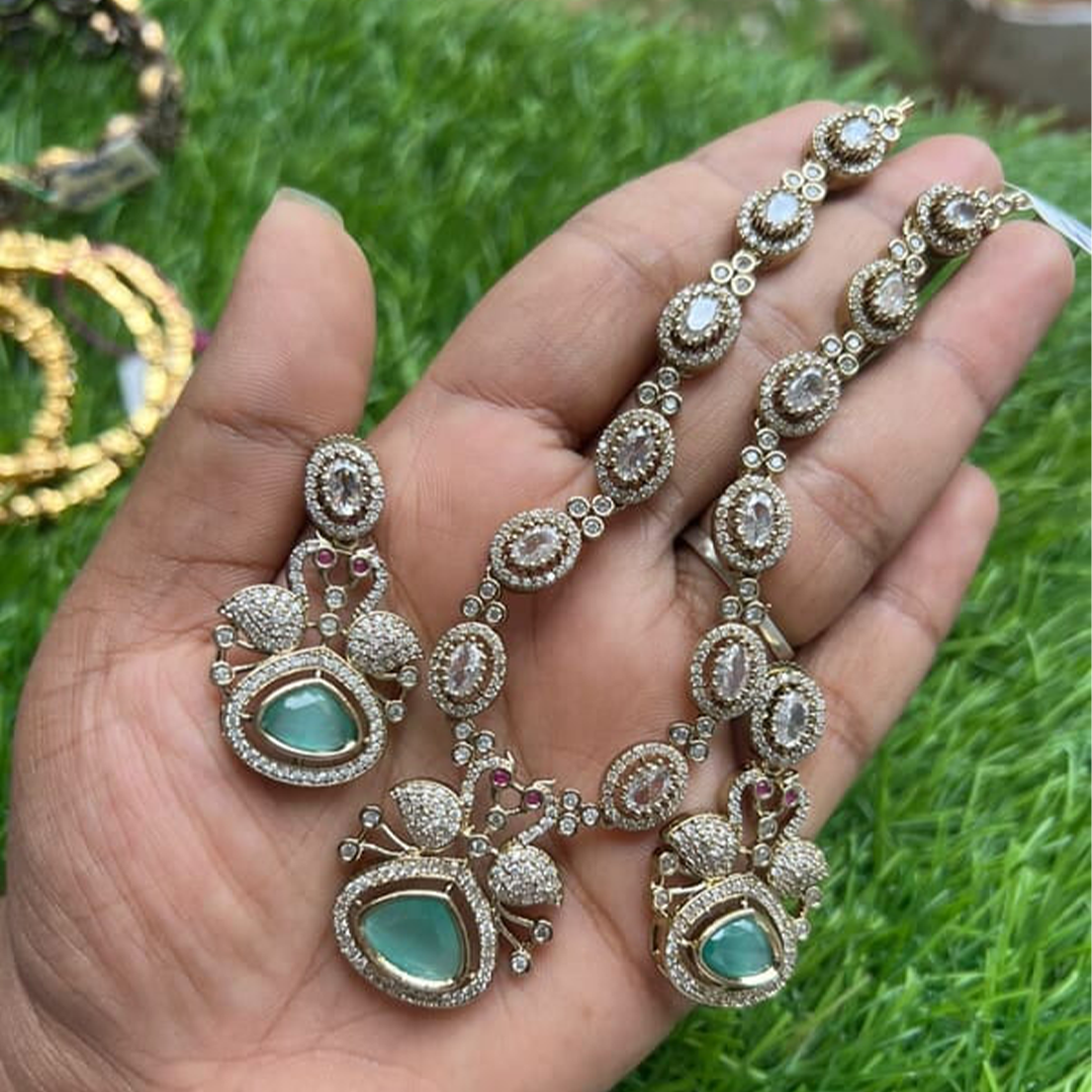 Beautiful Victorian Neckpiece with Ruby pendant paired with Earring