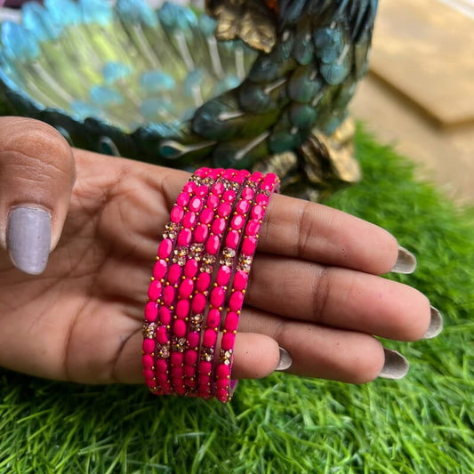GLASS BANGLE STONE FLOWER DESIGHN DARK PEECH