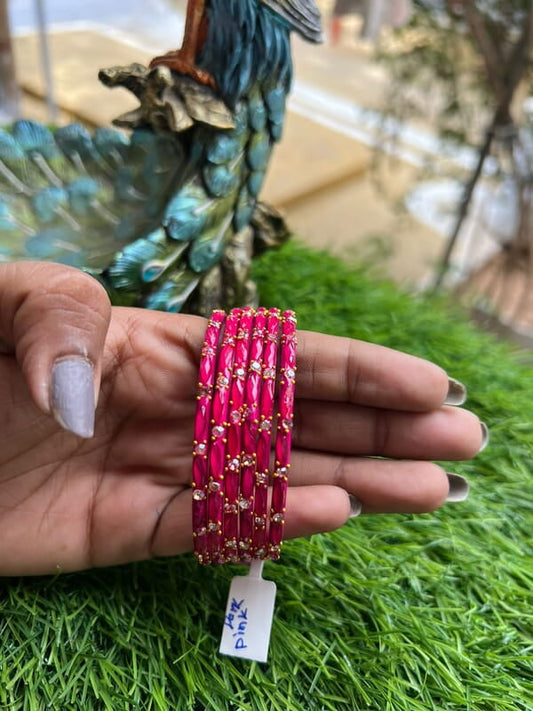 glass bangle wheat desighn dark pink