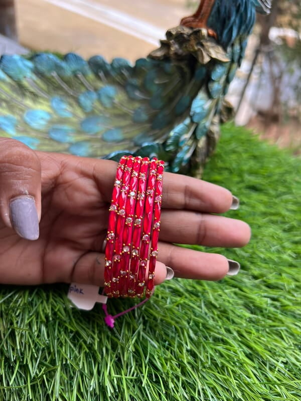 glass bangles wheat desighn pink